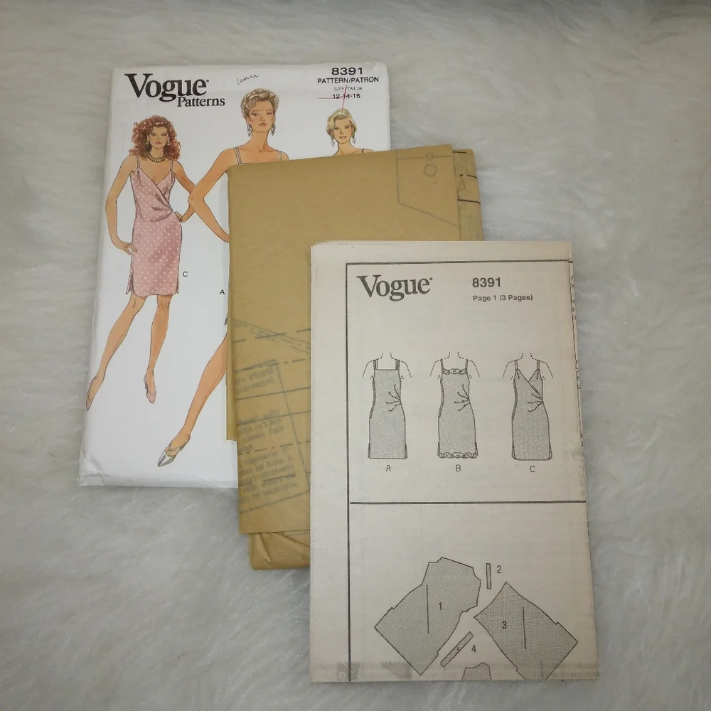 VOGUE 8391 Misses bias dress in 3 variations Sz 12-14-16 EASY